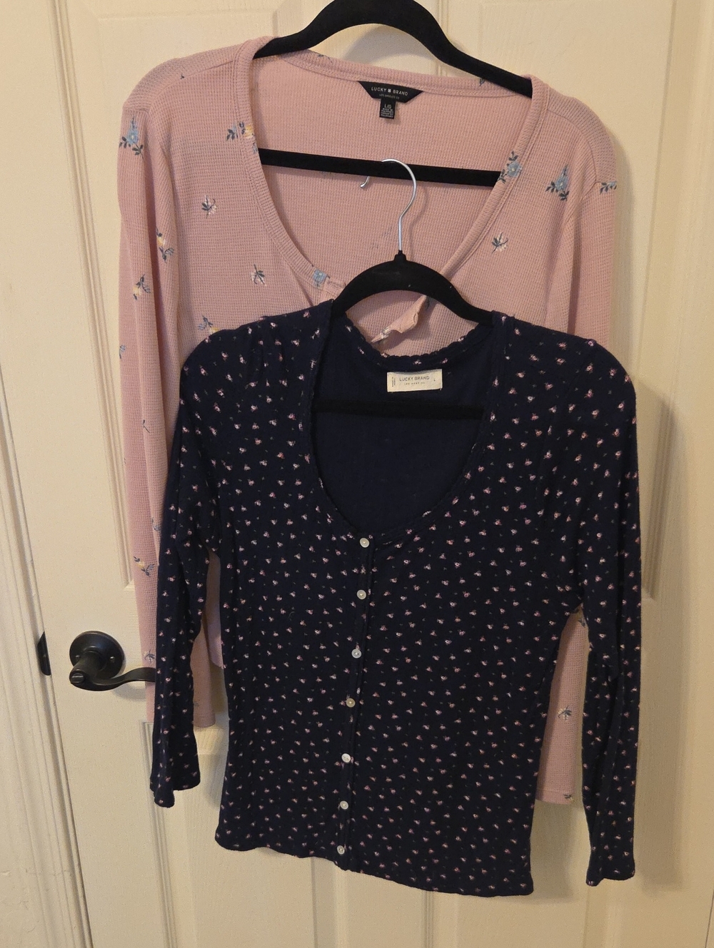 SET OF TWO Lucky Brand  Button-Front HENLEY Style Tees